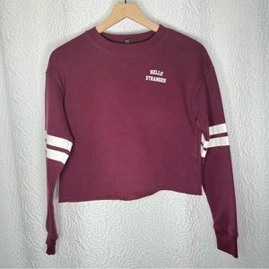 Forever 21 Double Striped Sleeves Burgundy Cropped Sweater Top